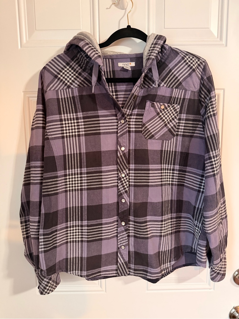 Carhartt Purple Plaid Hooded Button-Down Shirt